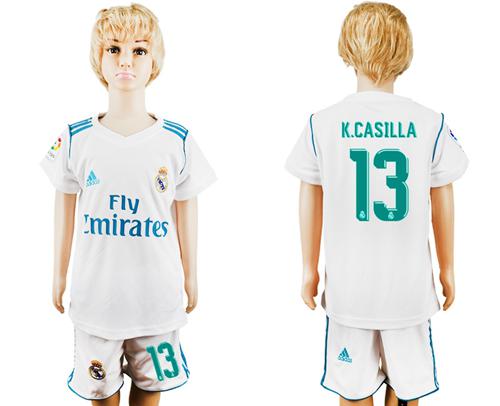 Real Madrid #13 K.Casilla White Home Kid Soccer Club Jersey - Click Image to Close